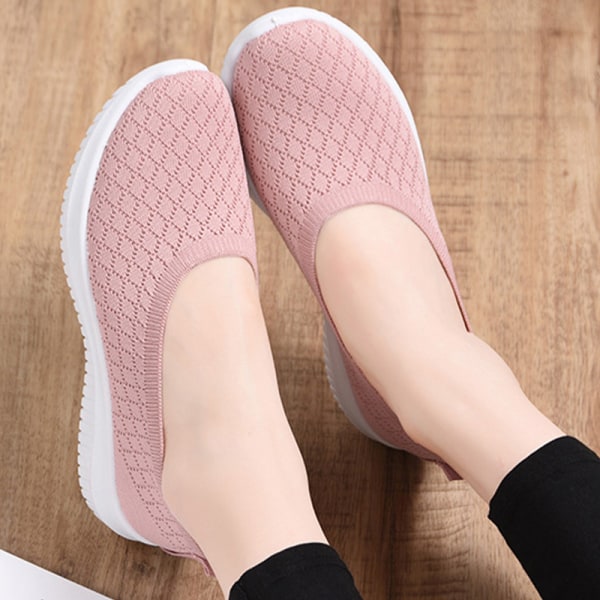 Dam Lättvikts Slip On Sneakers Tennis Bekväma Rosa 39