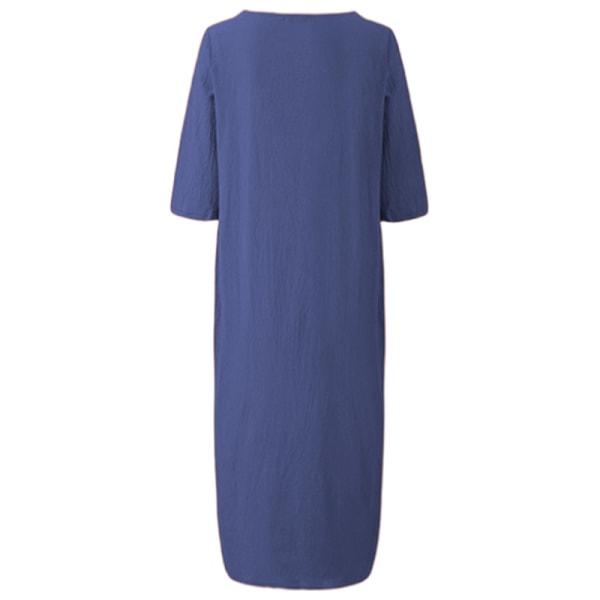 Kvinnor Enfärgad midiklänning Vanlig lös halvärmad klänningar Blue 3XL
