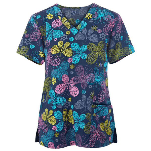 Mode kortärmad print med blommig tunika blus Marinblå XL 9a1b | Marinblå |  Polyester | Fyndiq