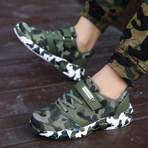 Barn Camouflage Rund Toe Walking Shoe Athletic Sneakers Grön-1 31