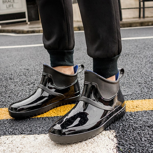 Mænd og kvinders vandtætte runde tå sko regnstøvler skridsikre Black 44