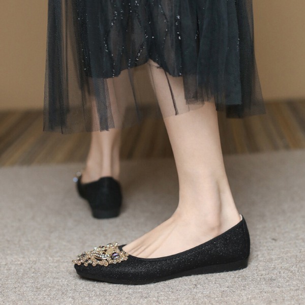 Kvinders Anti-Slip Slip On Flats Casual flade sko med spids tå Svart 35