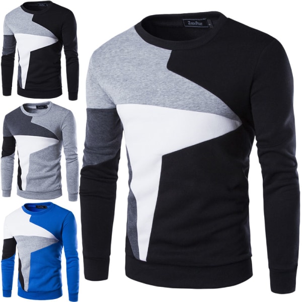 Långärmad Slim Fit Top Casual T-shirt Pullover Sweatshirt för män Svart XL