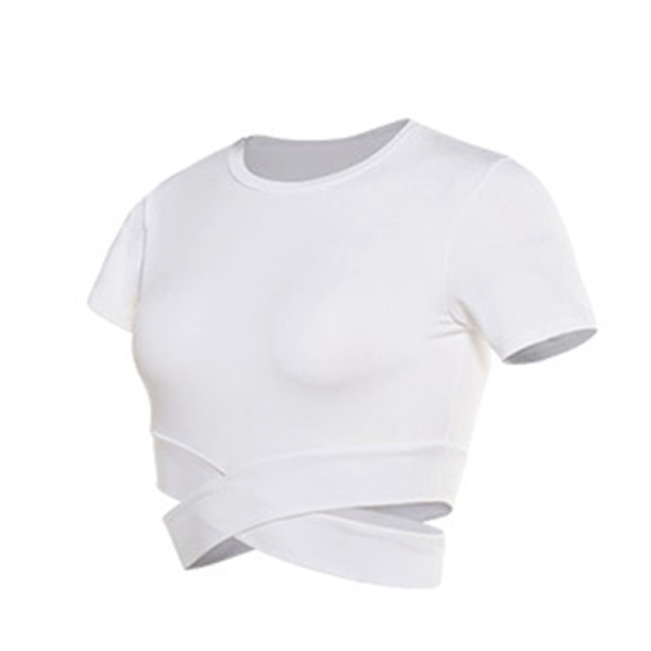 Kvinder Sport Yoga Crop Tops Kortærmede Running Fitness T-shirts White,M