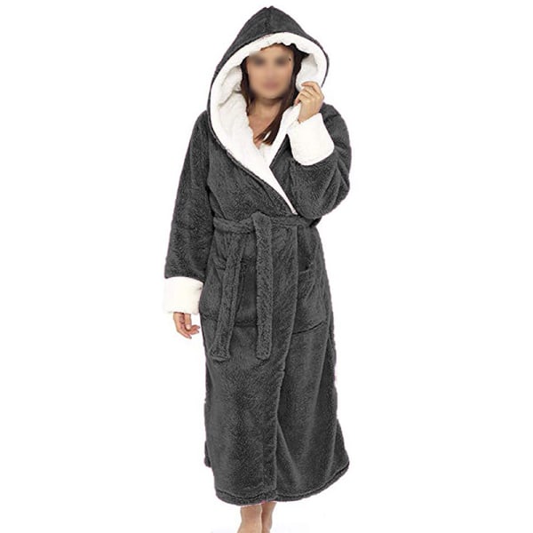 Langærmet fuzzy plys badekåbe til kvinder med bælte i fleece Djupt grått M