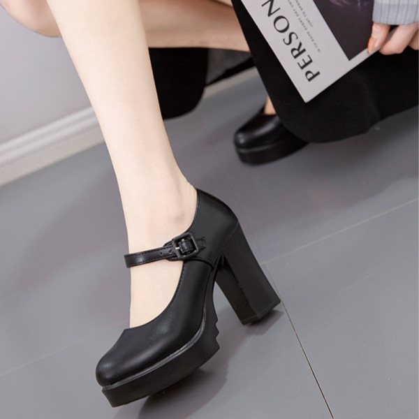 Kvinder Chunky Platform Dress Shoes Work Pumps Soft Soles Street Black 36