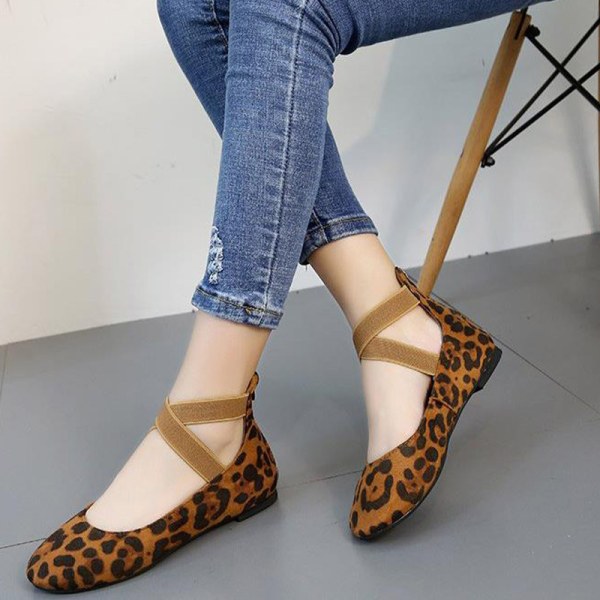 Kvinder Flats Comfort Casual Sko Slip On Leopard Print Mary Jane Leopardmönster 37