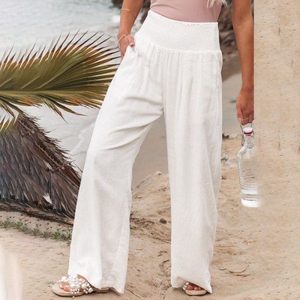 Kvinder Bukser Casual Løs Sommerferie Strand Dagligt Beklædning White XL