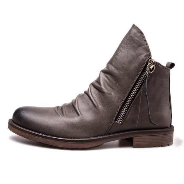 Mens Casual Rund Toe Läder Boot Business Non Slip Dress Boots grå 42