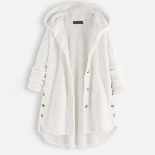 Dam Dubbel Varm Hood Coat Lång Päls Cardigan Ytterkläder Jacka White L