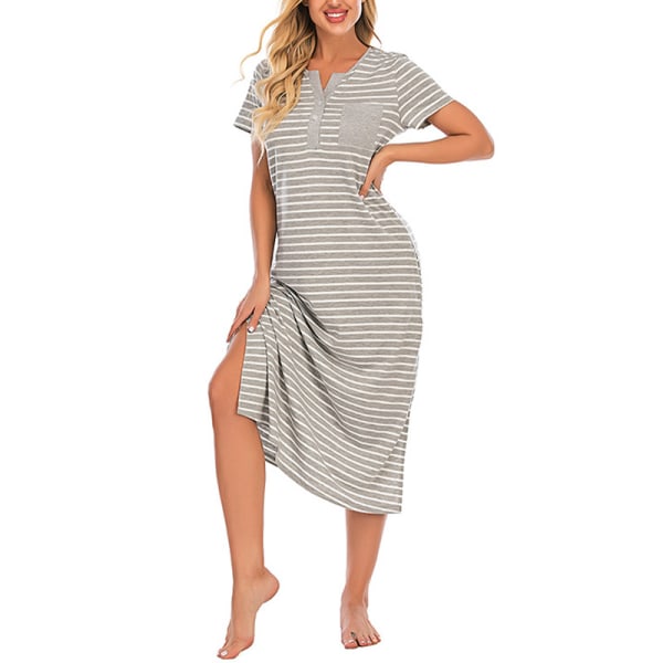 Naisten lyhythihainen yömekko Pyöreäkauluksinen mekko Yöasu Pyjama Gray,XL
