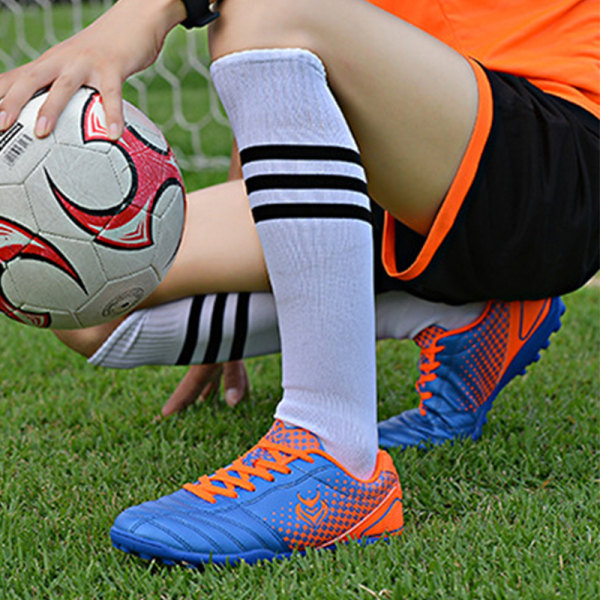 Teenager Unisex fodboldstøvler Spikes Sko Atletik Sneakers Blue Orange 42