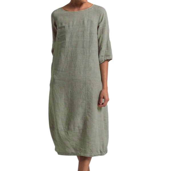 Kvinnor Enfärgad midiklänning Vanlig lös halvärmad klänningar Green 3XL
