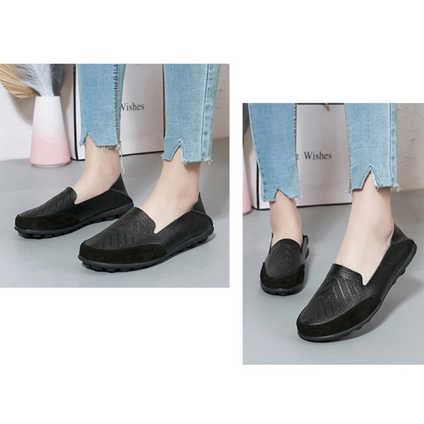 Dam Loafers Slip On Flats Halkfri Walking Comfort Casual Shoe Svart 42
