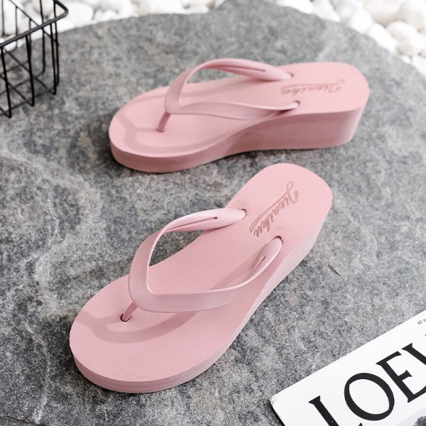 Kvinders flip-flops højhælede sandaler strandtøfler indendørs Simple Pink 38