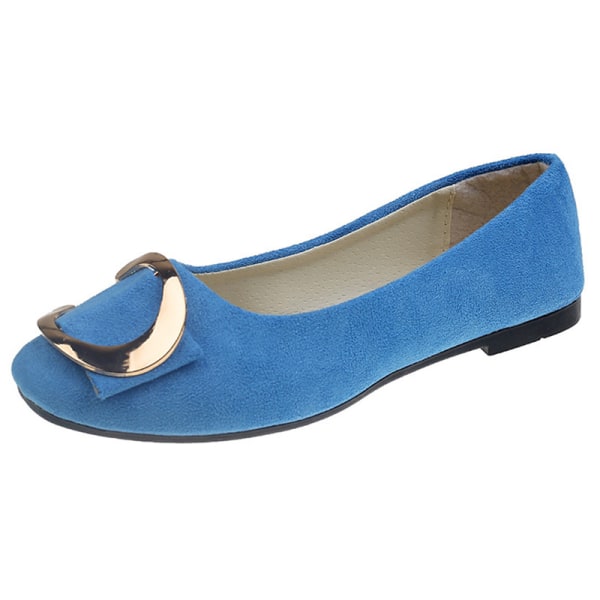Rund tå for kvinner Uformelle sko Flats Slip On Street Work Walk Blue 38