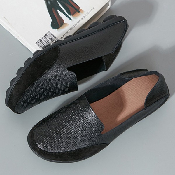 Dam Loafers Slip On Flats Halkfri Walking Comfort Casual Shoe Svart 35