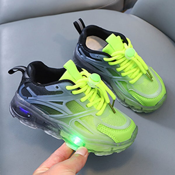 Børne Sneakers Luminous Løbesko Mesh åndbare sneakers Svart Grön 26