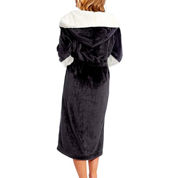 Langærmet fuzzy plys badekåbe til kvinder med bælte i fleece Svart 2XL