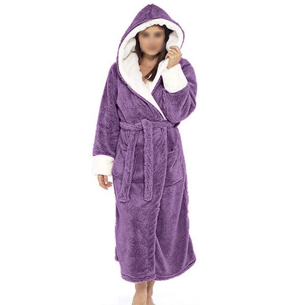 Langærmet fuzzy plys badekåbe til kvinder med bælte i fleece Grunt lila 3XL