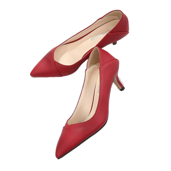 Dame Pumps Dress Shoes Shallow Mid Slender Heel Casual Daily Red 37