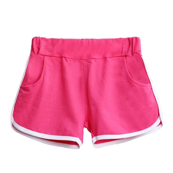 Kvinnor Mid Waist Yoga Slim Pockets Byxor Elastisk midja Hot Pants Rose Red,M