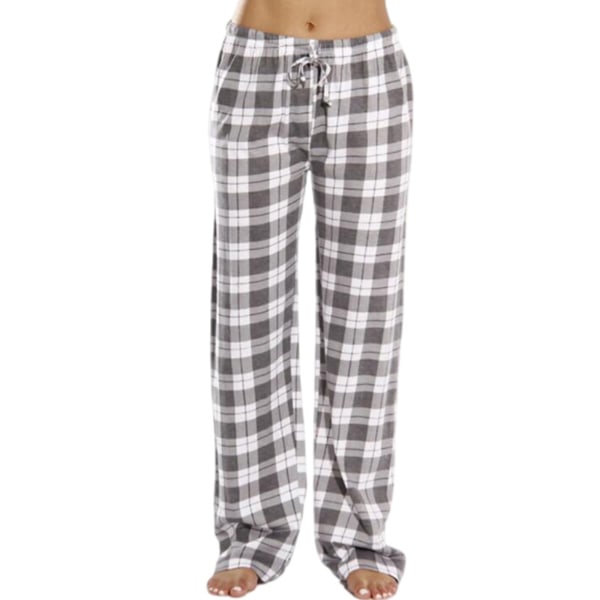 Dame plaid elastiske pyjamasbukser Casual Baggy Loungewear grå S