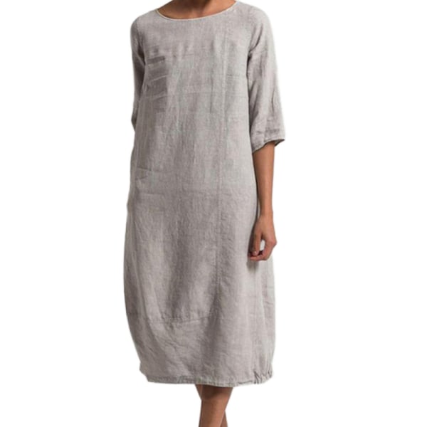 Kvinnor Enfärgad midiklänning Vanlig lös halvärmad klänningar Grey 2XL