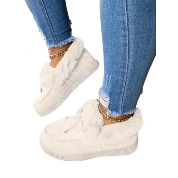 Dam Loafers Plyschfodrade Slip On Winter Warmer Shoes White,37