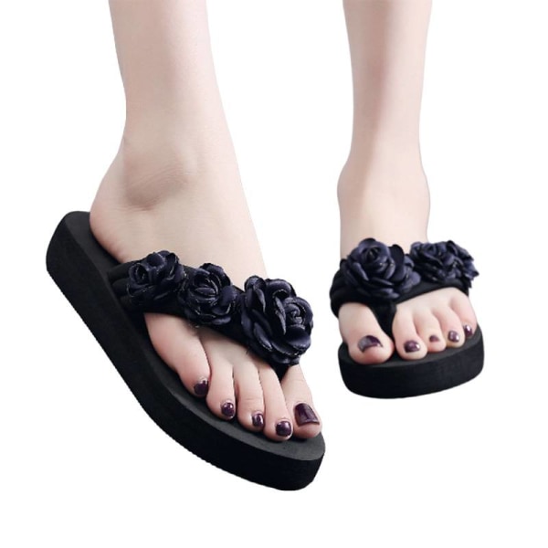 Damflip Flops Flowers Wedge Anti-Slip Beach Backless Navy blue,36