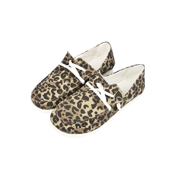 Kvinnors Slip On Casual Shoes Flat Flats Brown Leopard 37