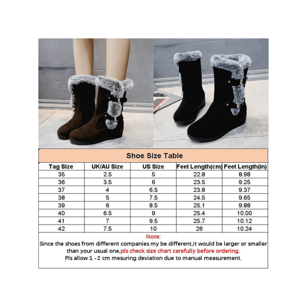 Kvinnor Vinter Varm Mid Calf Snow Boots Pälsfodrade Kilklack Boots Black 39