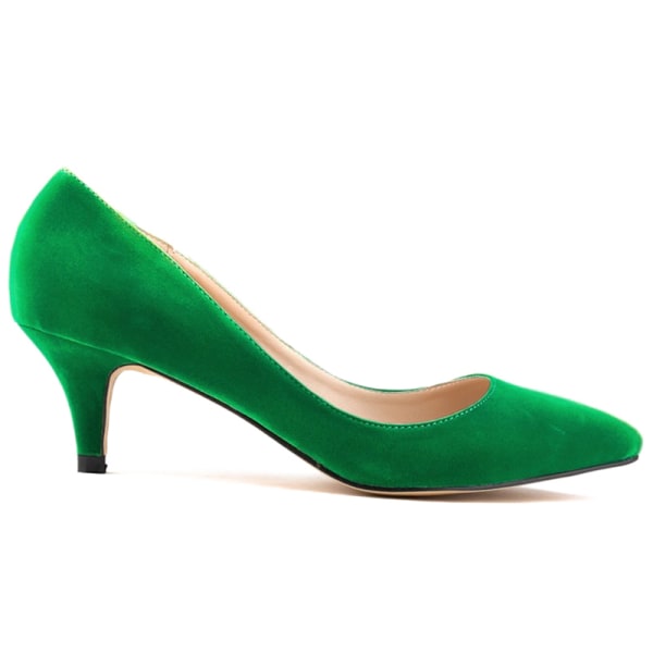 Kvinnor Pointy Toe Pumps Mid Heel Shoe Velvet Cloth Party Bröllop Green 36