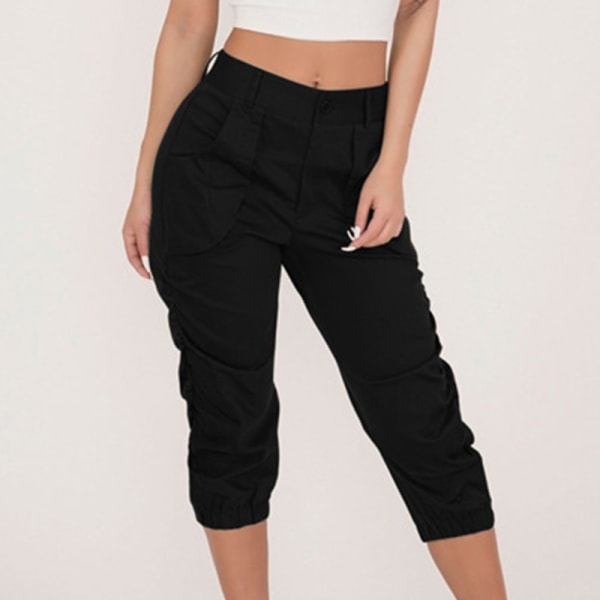 Dambyxor med hög midja Haremsbyxor Casual Cropped byxor Black L