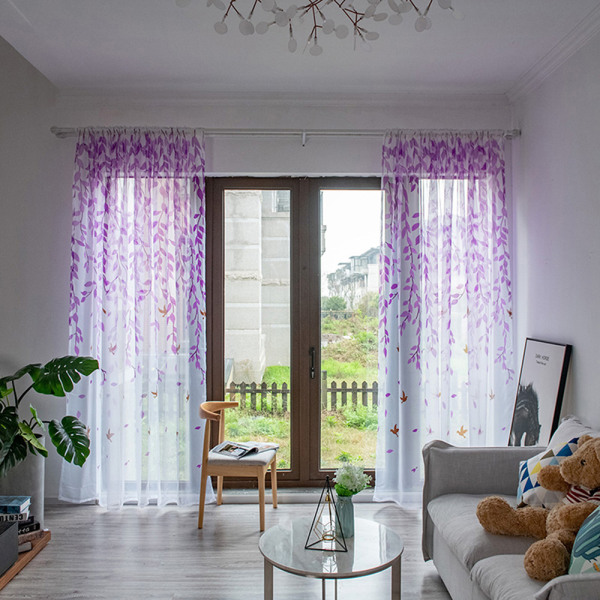 Floral Sheer Voile Verhot Drape Room Door Jakaja Panel Huivi Purple 100X200cm