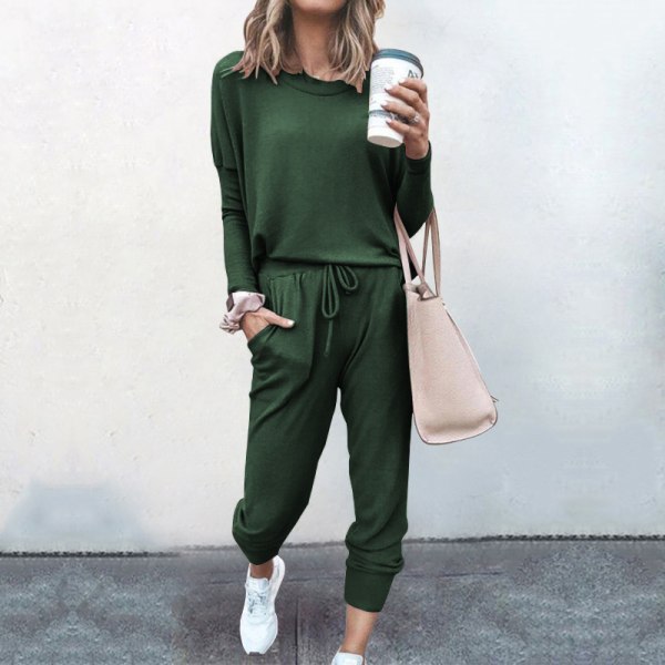 Naisten set pitkähihaiset topit+housut, housut, kotivaatteet Dark Green,M