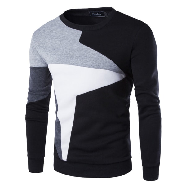 Långärmad Slim Fit Top Casual T-shirt Pullover Sweatshirt för män Svart 3XL