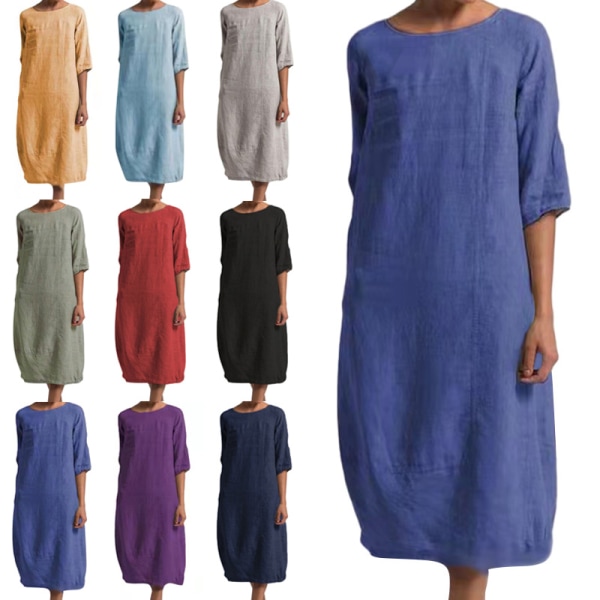 Kvinnor Enfärgad midiklänning Vanlig lös halvärmad klänningar Light Blue 5XL