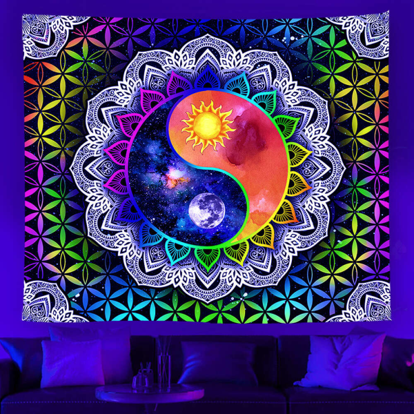 Blacklight Trippy Psychedelic Bohemian sängöverkast dekor gobeläng ld001 230*180cm/91"x71"