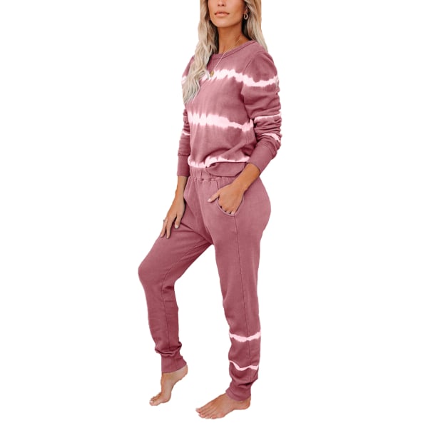 Damfickor Pyjamas Set Långärmade Toppar Shorts Nattkläder Pink,M