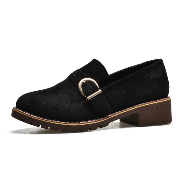 Kvinder rund tåblok Low-Top Casual Sko Solid Fashion Flats Svart 36