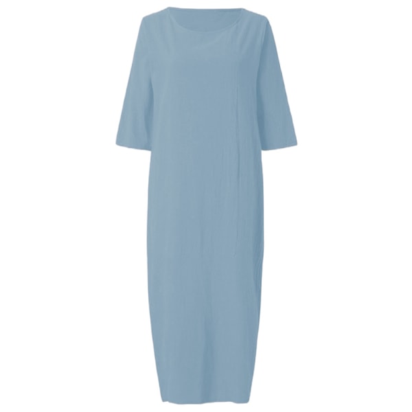 Kvinnor Enfärgad midiklänning Vanlig lös halvärmad klänningar Light Blue 3XL