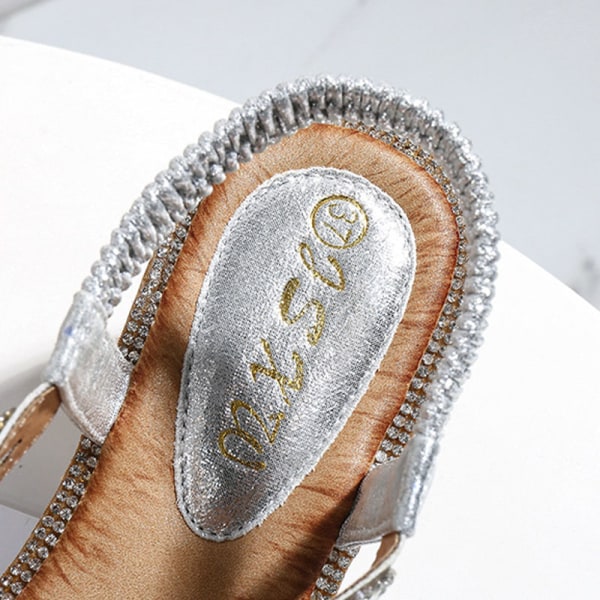 Kristallskor för kvinnor Mode Platta Sandaler Rhinestone Slip-in Silver,38