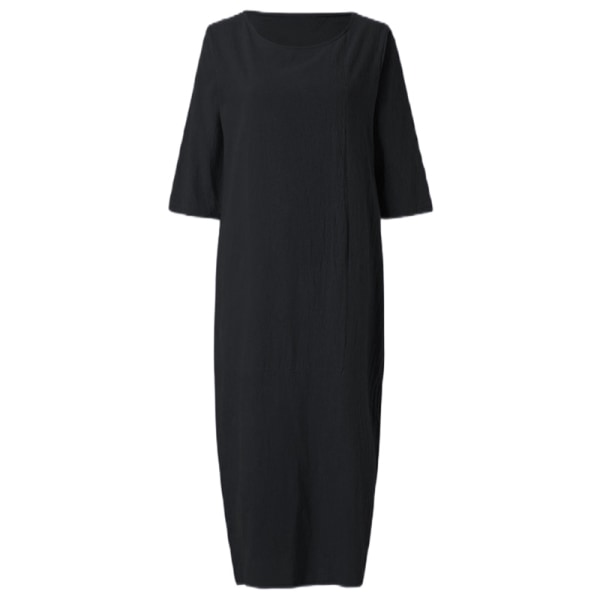 Kvinnor Enfärgad midiklänning Vanlig lös halvärmad klänningar Black 5XL