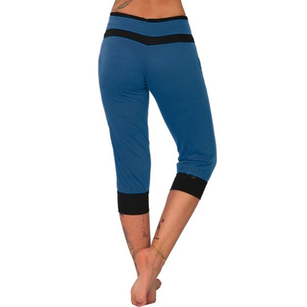 Womens Gym Bottoms High Waisted Color Block Yoga Capris Sports Navy blue L