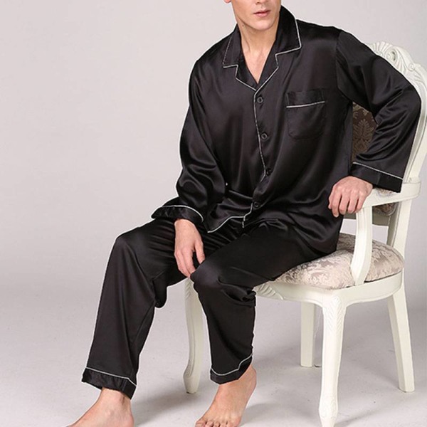 Miesten pyjamat yöpuvut Set pitkähihaiset yöasut Loungewear Black L