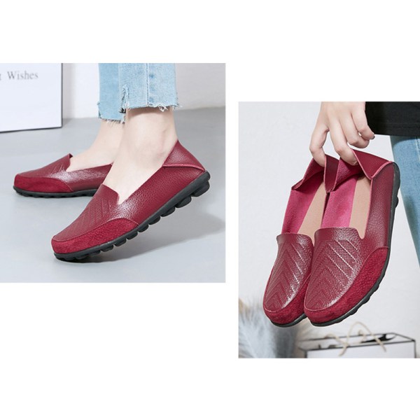 Dam Loafers Slip On Flats Halkfri Walking Comfort Casual Shoe Vin, röd 40