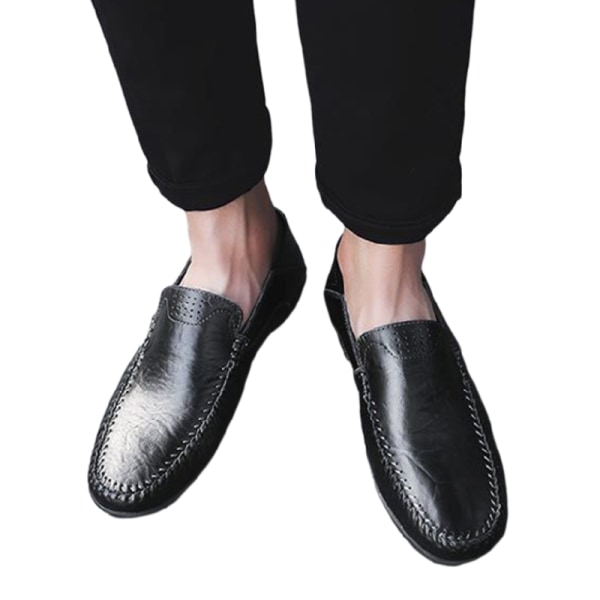 Brittiska klassiska loafers för män Slip On Business Skor i konstläder Svart 42