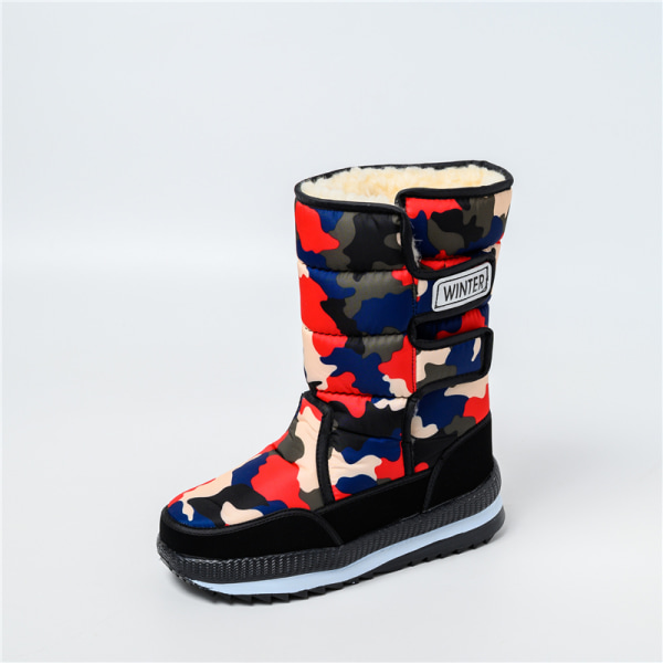 Dam Herr Vattentät High-Top Snow Boots Tjocka Red Camouflage 36