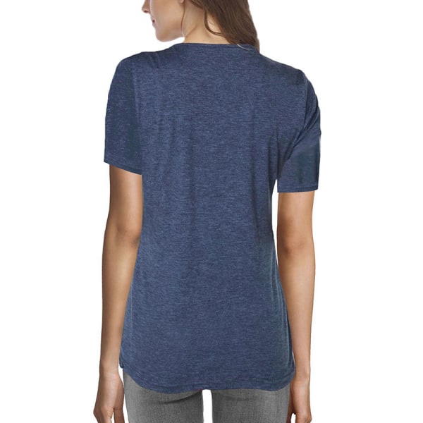 Dam T-shirt Rundhalsad Kortärmad Pullover Toppar Blus Tee Dark blue,XL